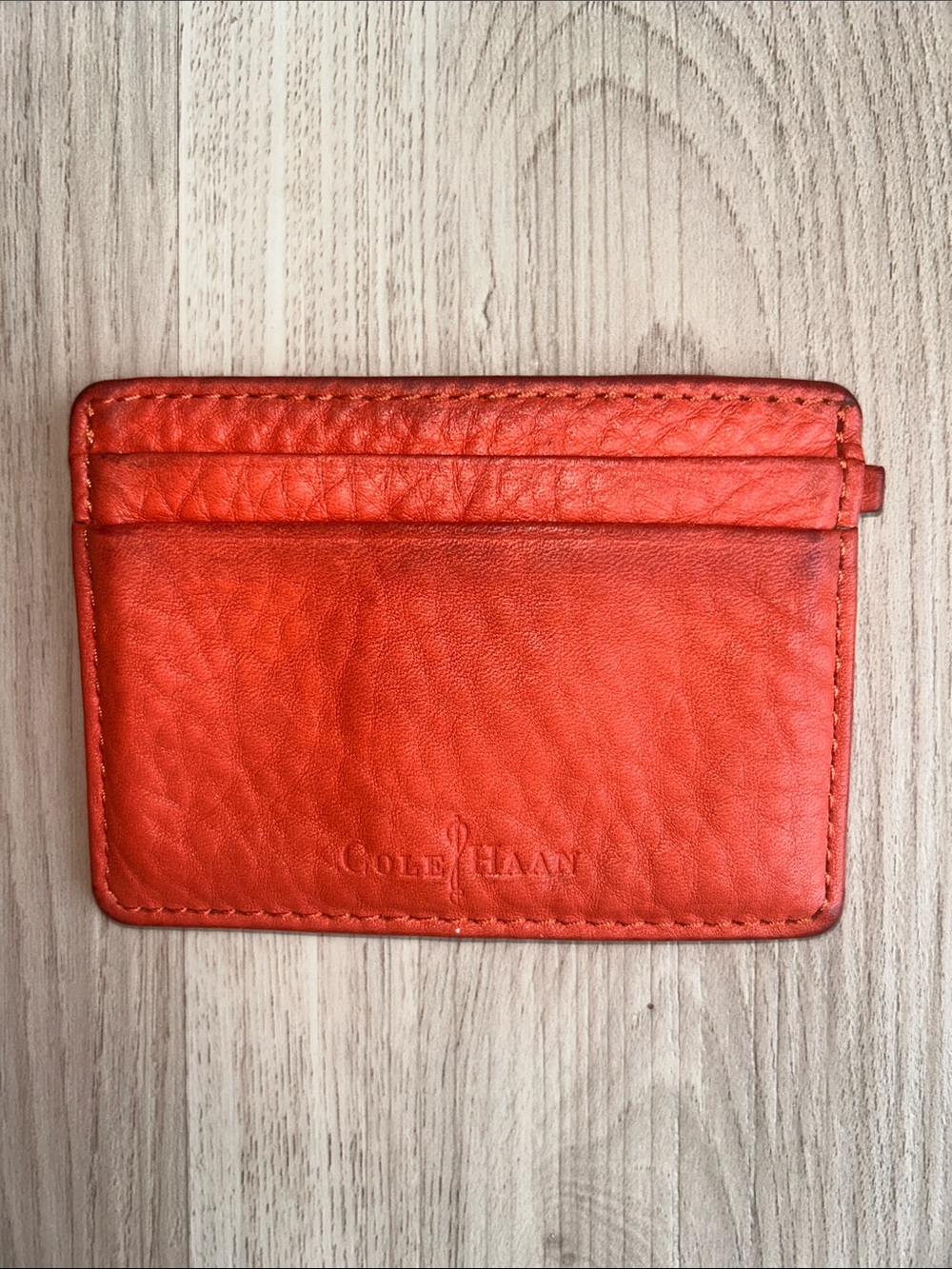 Cole Haan Slim Leather Card Holder Orange Gift Credit Card Driver License